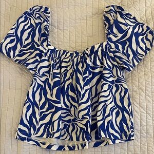 H&M Blue and White Patterned Blouse